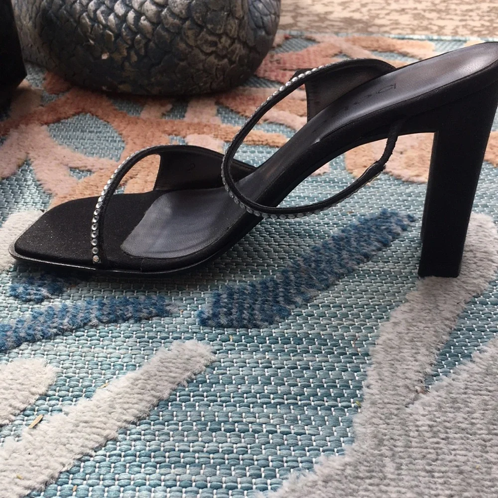 Bebe Evening Heels Jeanette Estella Black Clear Rhinestone size 6 Y2K Square Toe